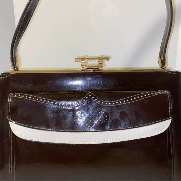 VNTG 50s AIR STRIP patent leather hand bag - Picture 4 of 5